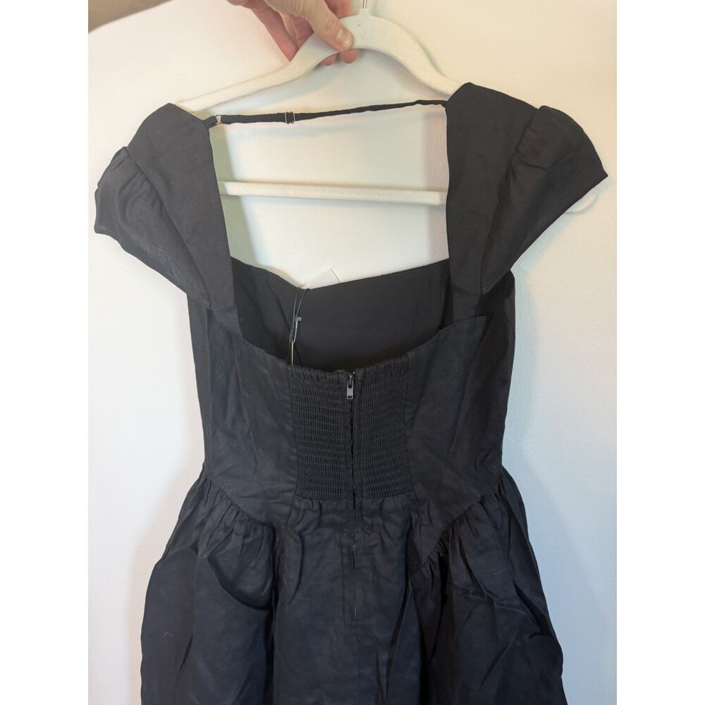 Reformation Oaklyn Cap Sleeve Linen Minidress Black 4 Babydoll Smocked Back NWT - Picture 16 of 16
